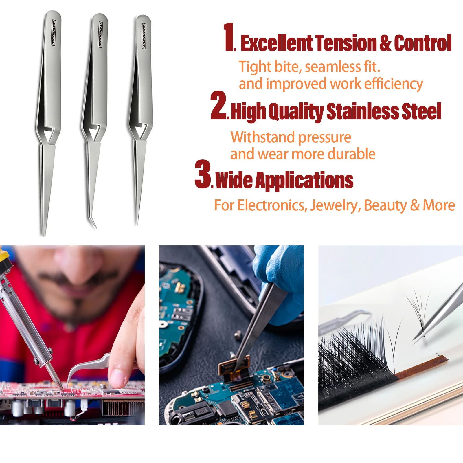 TOWOT Precision Tweezers Reverse Tweezers For Electronic Soldering Precision Reverse Ceramic Tweezers Non-Conductive Heat Resist