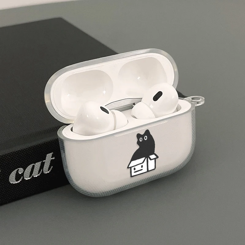 Japanese Cute Black Cat Soft Clear TPU Case For Apple AirPods 4 Airpods Pro 3 2 1 Wireless Earphone Protective Silicone Cover