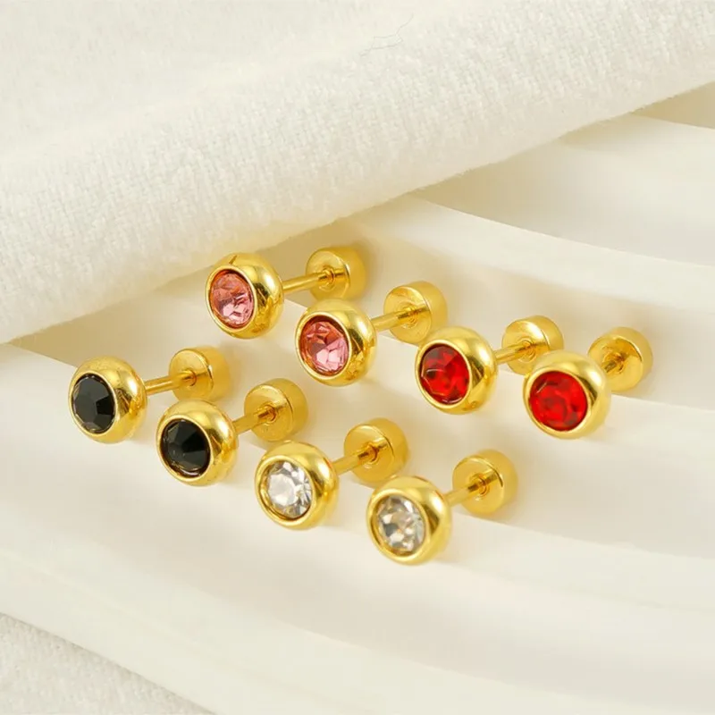 أقراط مرصعة بالزركون الدائرية الملونة من الفولاذ المقاوم للصدأ للنساء ، هدية مجوهرات بسيطة لطيفة #1