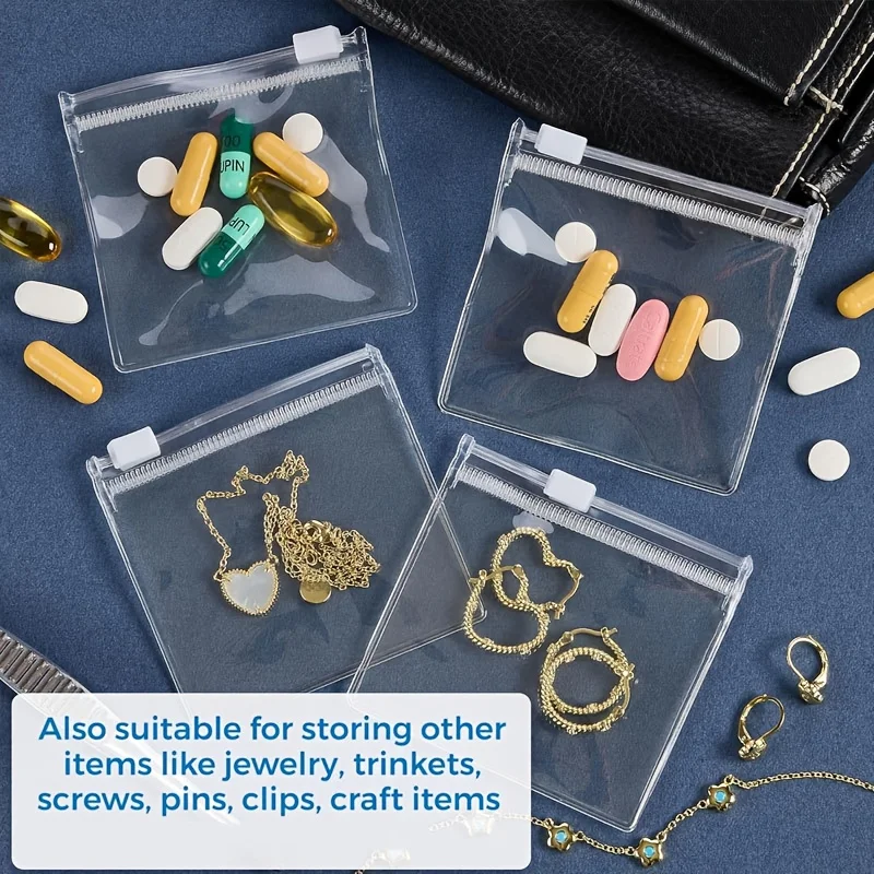 Mini Clear Bag Pill Dispenser Bags Protable Travel Jewel Pouch with Sliding Zipper Self-sealing Waterproof Storage Bags