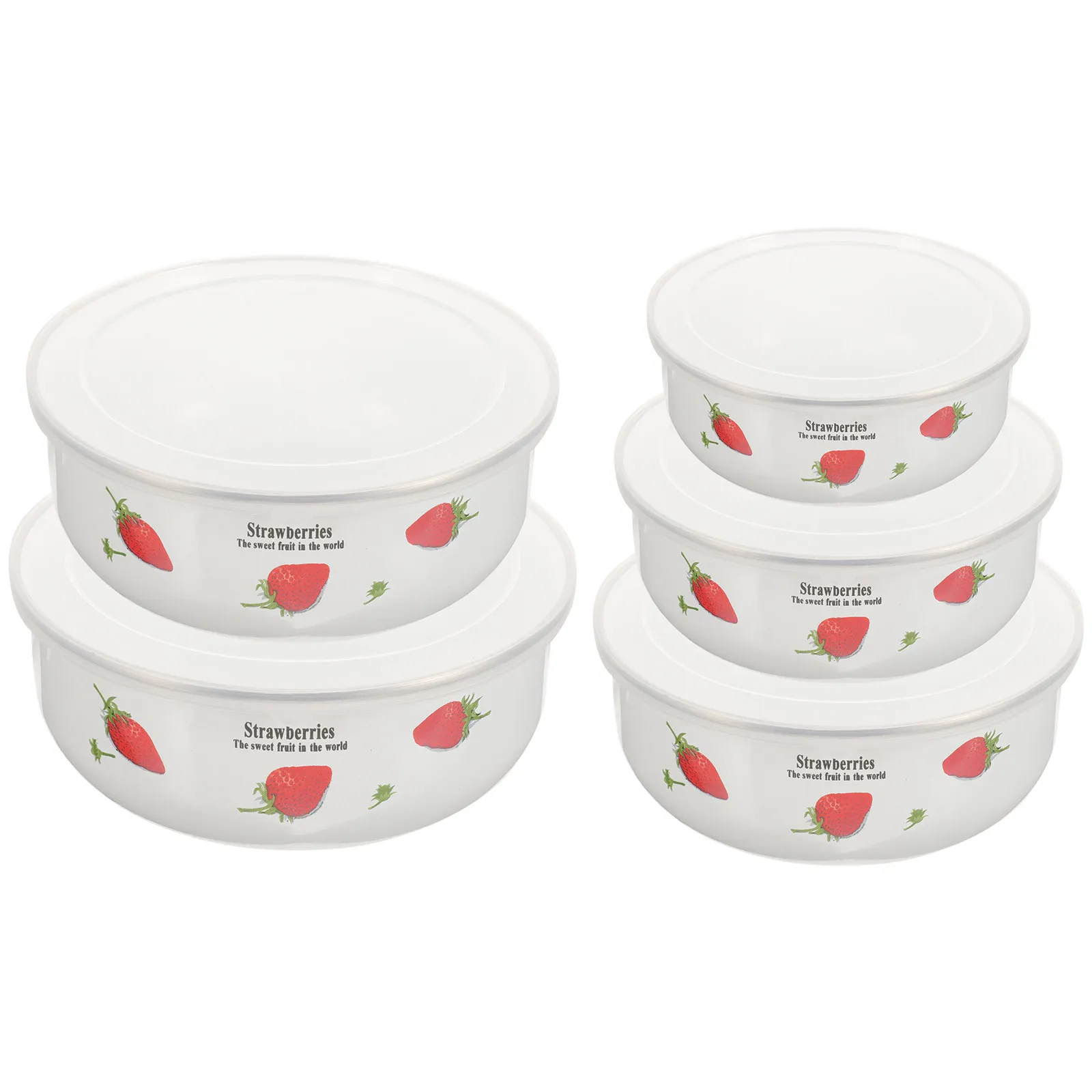5Pcs Enamel Fresh-Keeping Bowls Thick-Bottom Food Storage Containers Fruit Salad Soup Bowls Stackable with Lid for Home