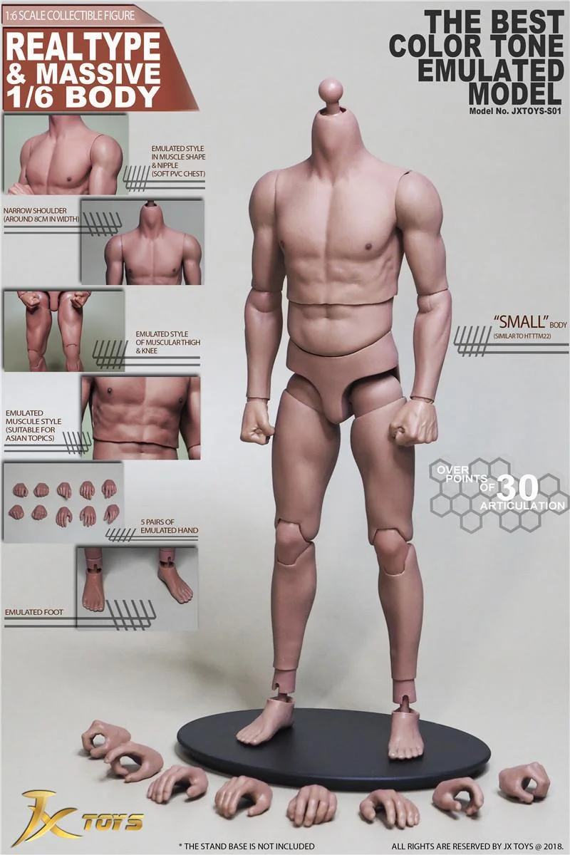 

JXtoys S01 S02 S03 1/6 Male Muscle Joint Body JXS01 JXS02 JXS03 12'' Super Flexible Action Figure Doll Fit 1:6 Head Sculpt