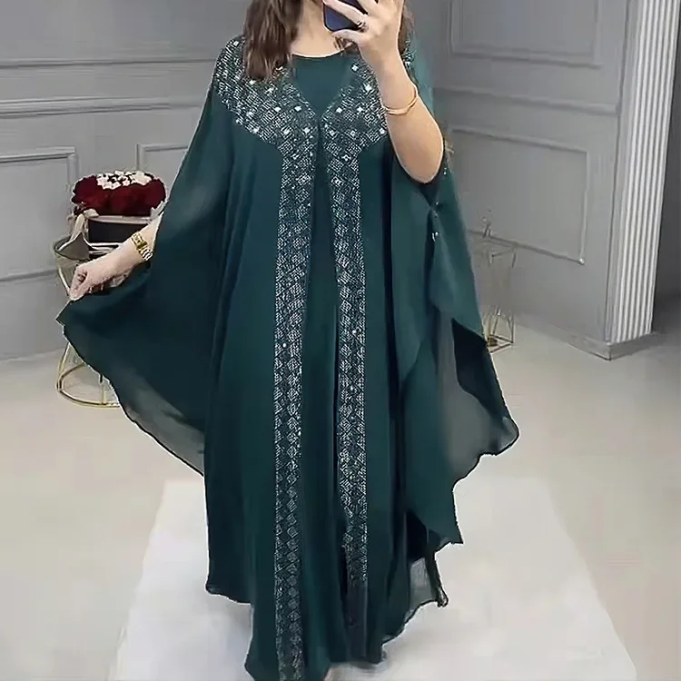 

Abayas for Women Dubai Chiffon Boubou African Dresses Dashiki Ankara 2pcs Muslim Sets Wedding Party Dress Kaftan Africa Clothing