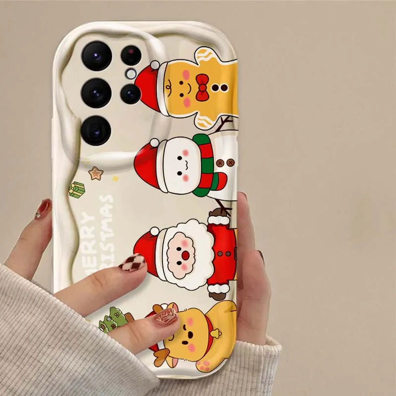 Cute Father Christmas Tree 3D Wave Case For Samsung Galaxy S24 Ultra S23 S22 Plus S21 S20 FE A25 A55 A35 A15 A16 A05 A05S A06
