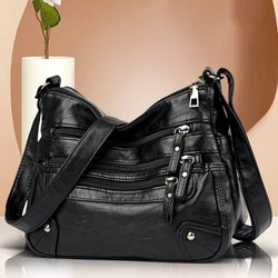 Women Shoulder Bag New Soft PU Leather Ladies Shoulder Messenger Bag Multi-layer Double Zipper Bag