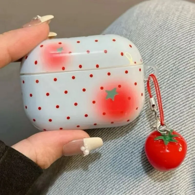 

For Airpods 4 3 2/1 Pro 2 Pro 3 Wave Point Smudging Strawberry Tomato Headphones Protective Sleeve Case Wireless Bluetooth Cover