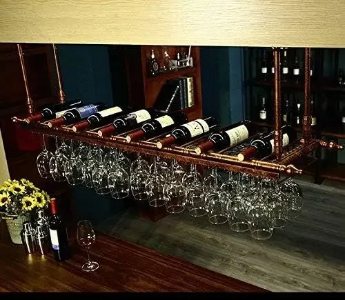 Design For You Wine Bar Wall Rack 60'' Hanging Bar Glass Rack&Hanging Bottle Holder Adjustable(Bronze)