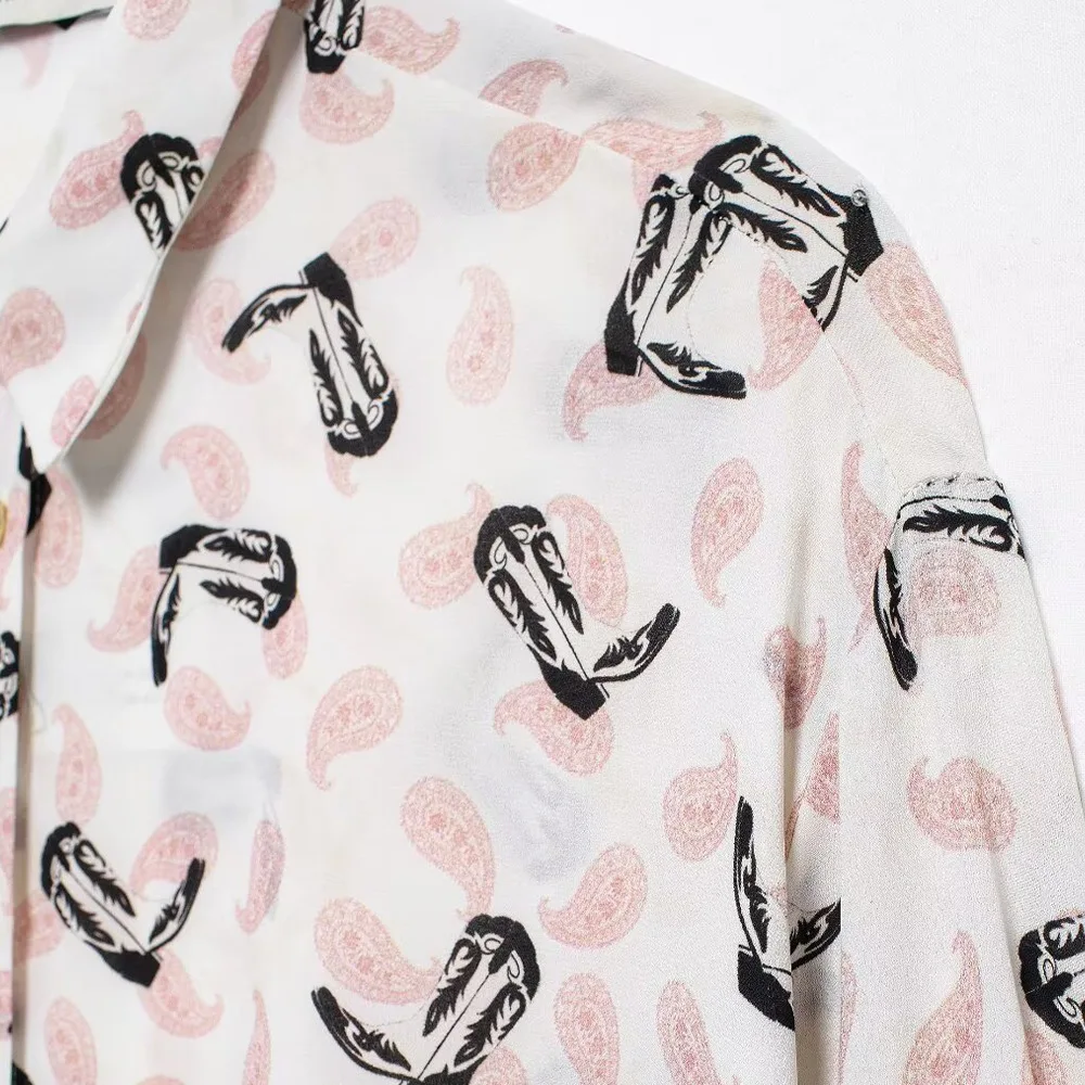 Fashionable and Elegant Printed Loose Comfortable Long Sleeve Turn-Down Collar Casual Shirt