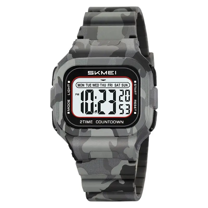 SkmeiOutdoor Sports Student Watch مقاوم للماء ساعة إلكترونية متعددة الوظائف بتوقيت مزدوج، ساعة إلكترونية مربعة أنيقة