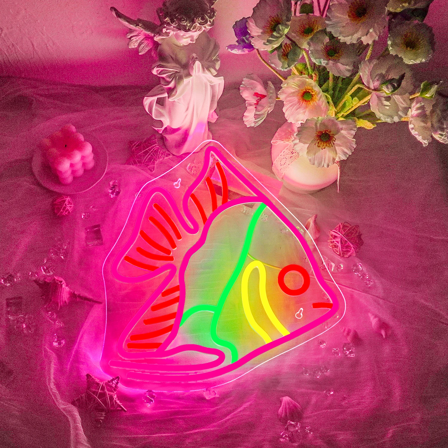 Pink Fish Neon Sign For Wall Decor Aquarium Water World Art Lamp Kids' Room Decoration For Home Bedroom Dimmable USB Powered