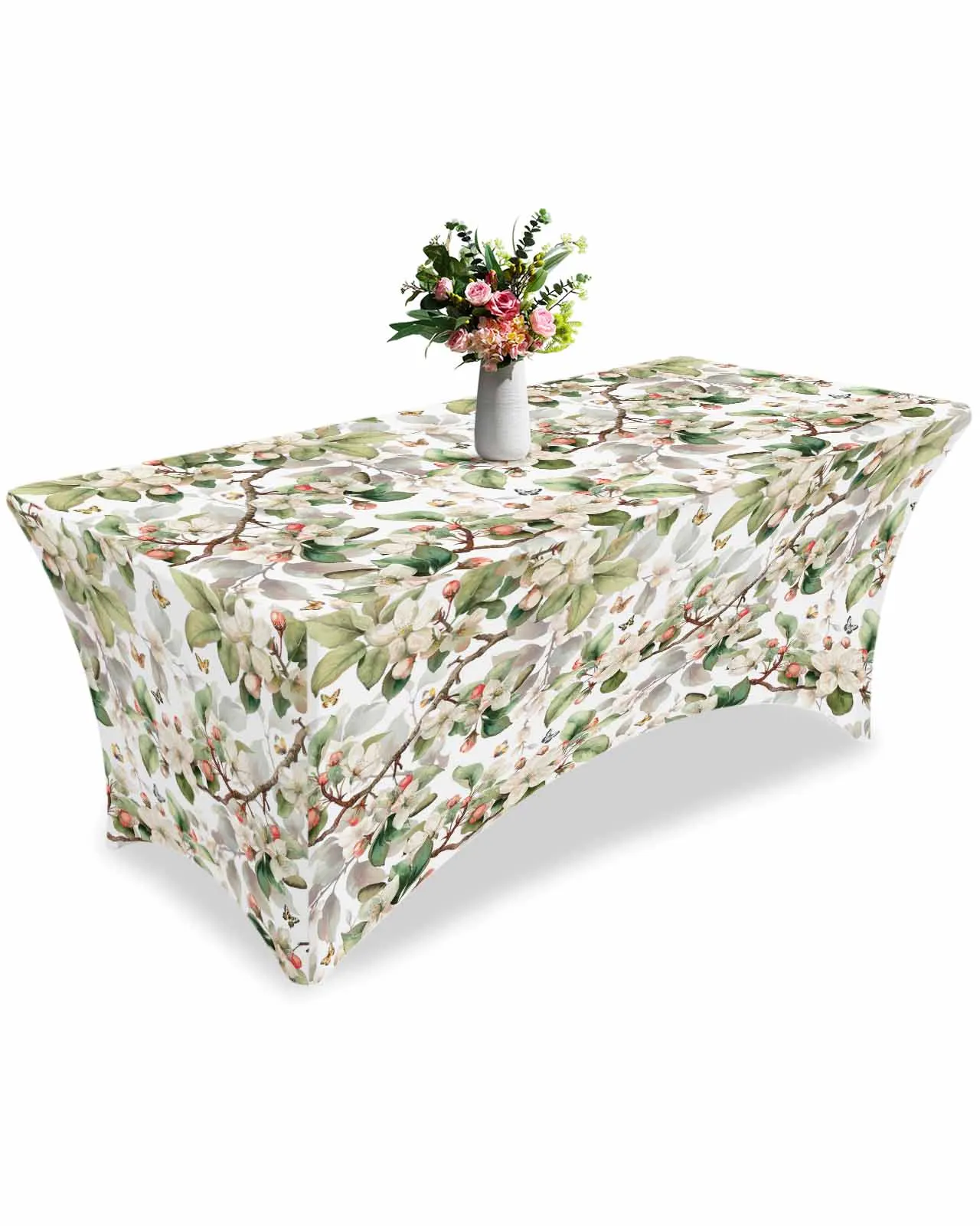 Butterfly Flowers Leaves Fruit Trees High Stretch Tablecloth Wedding Party Decor Elastic Print Table Cover Outdoor Table Cloth