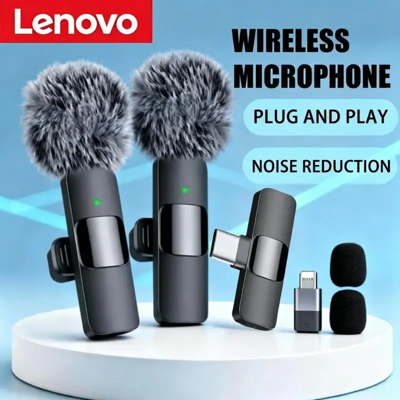 Lenovo Mini Portable Wireless Lavalier Microphone for Live Broadcast Gaming Audio Video Recording iPhone Android 2026 New