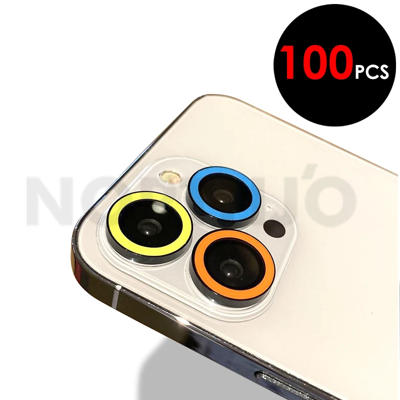

100Pcs For iPhone 15 14 13 12 11 Pro Max Plus Mini Fluorescent Camera Lens 3D Luminous Glass Screen Protector