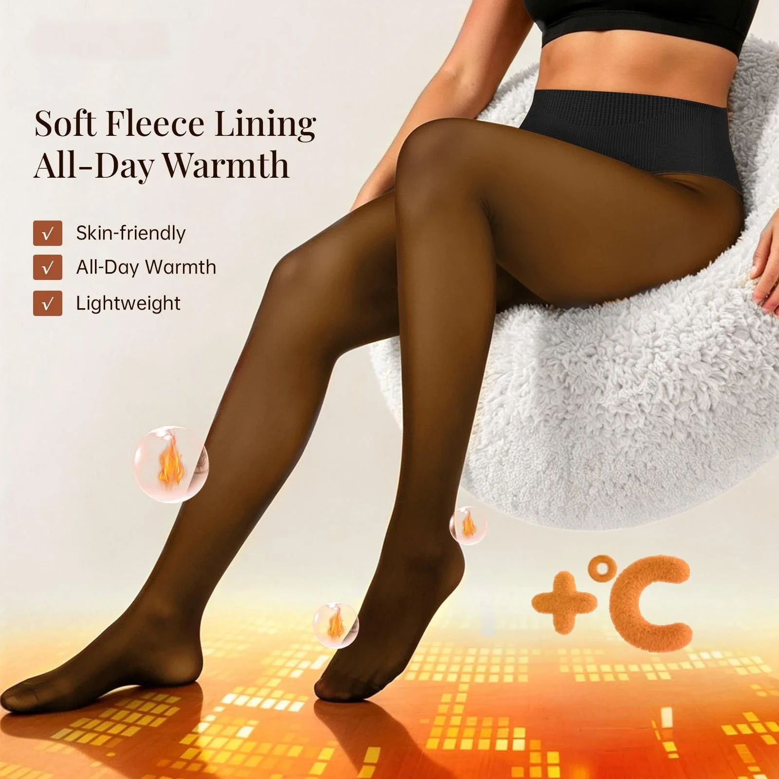 High Waist One Seam Fleece Lined Tights Shaping Thermal Leggings Tummy Control Translucent Pantyhose Velvet Warm Stockings