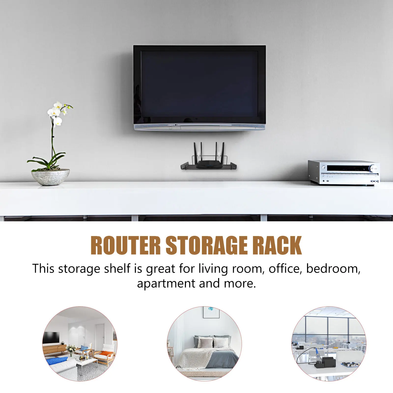 No-Drill Wall Mounted Router Shelf for Router, Security Camera, Projector, DVD Player & Cable Box Storage