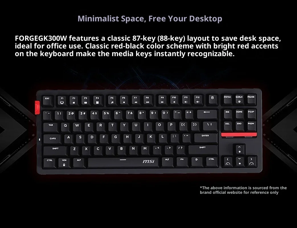 MSI FORGE GK300W Keyboard Mekanik Nirkabel Tiga Mode untuk Gaming dan Kantor, Hot Swap, Keycaps PBT, Lampu RGB, Gasket, Ergonomis