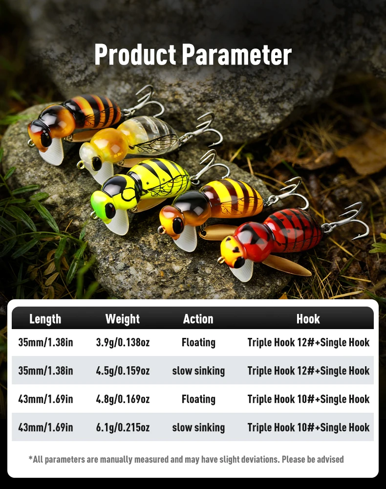 KINGDOM Wasp Minnow Topwater-Köder 35mm 43mm Schwimmend Langsam Sinkender Insekten-Hartköder 3,9g 4,5g 4,8g 6,1g für Barsch und Forelle – Detail 12