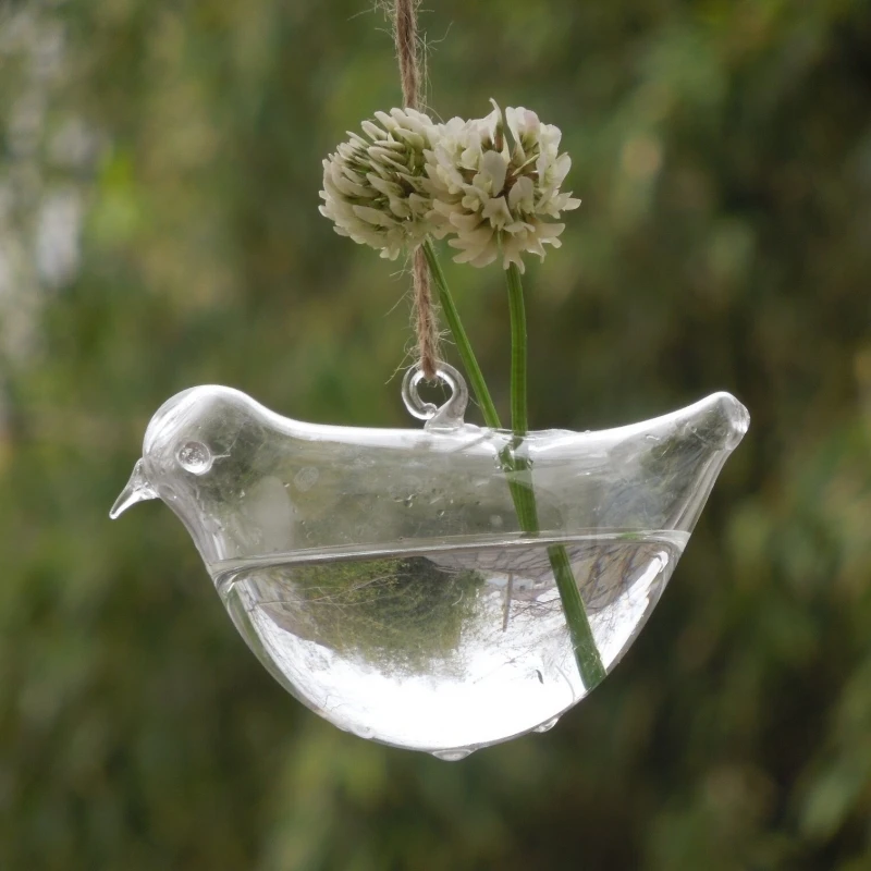 8pcs/pack 7*12cm Bird Shaped Transparent Glass Terrarium Vase Home Decoration Hydroponic Plant Container Wedding Glass Hanger