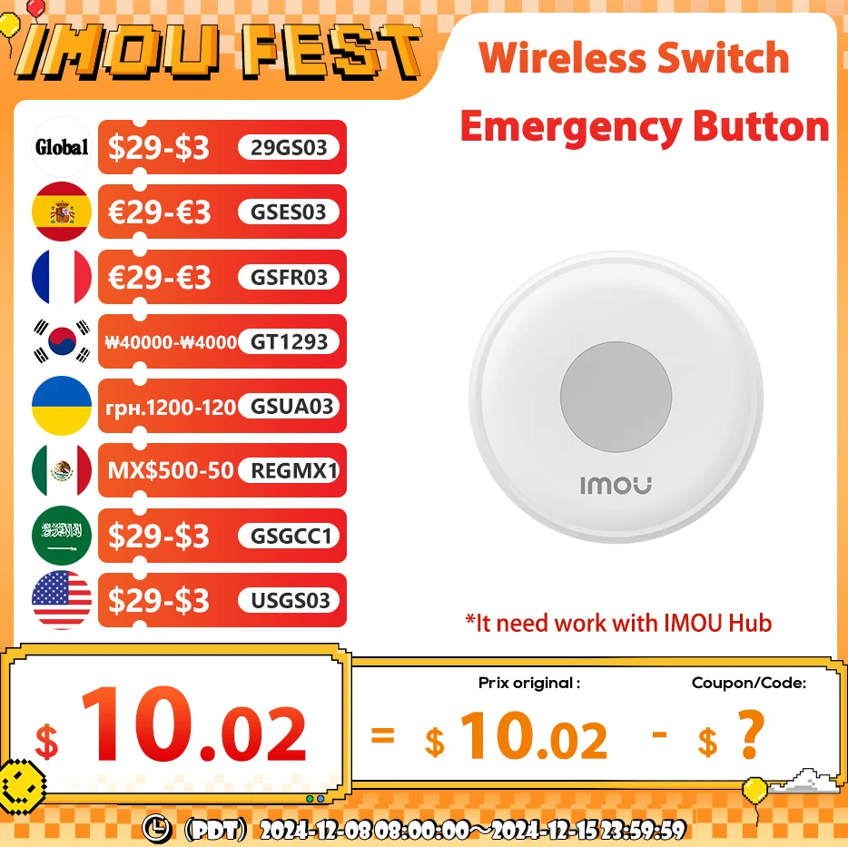 Imou Smart Wireless Switch Emergency Button ZigBee 3.0 Wireless Remote Control LVD alert Intelligent Home via the Gateway