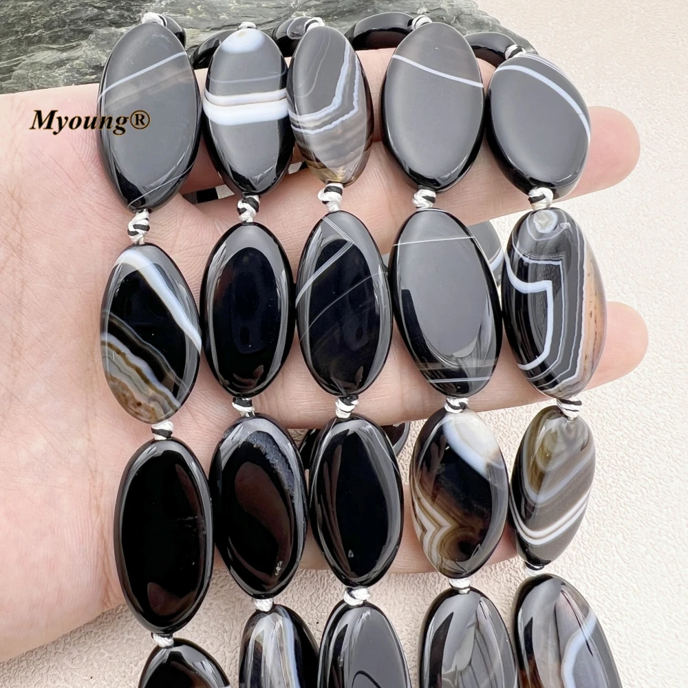 Large Oval Shape Natural Black Lace Agates Slice Pendant Beads MY231033