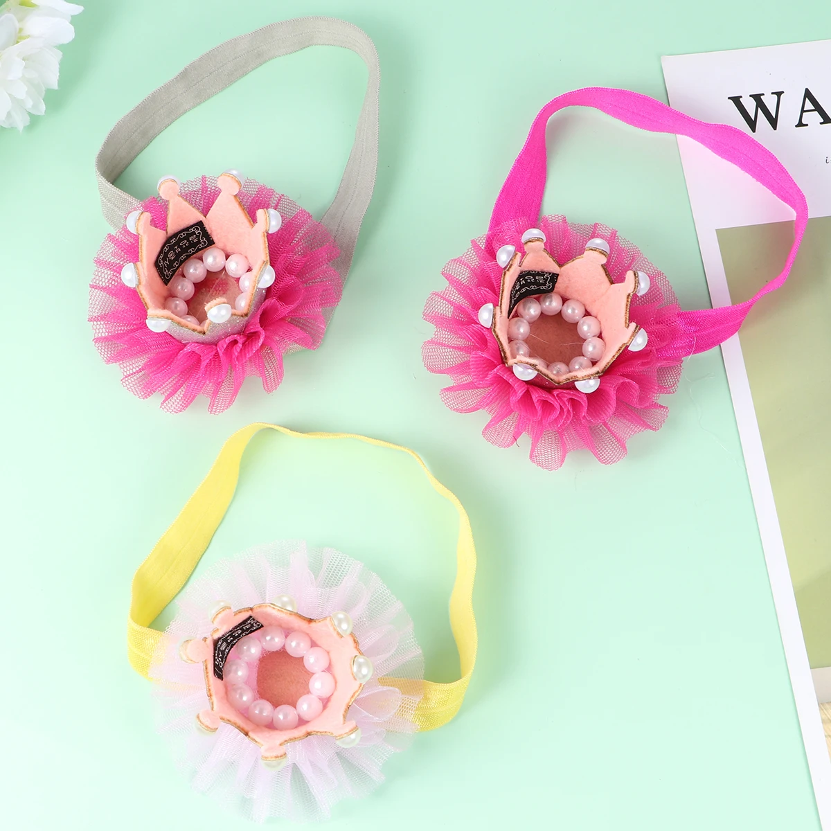 

3pcs Hair Bow Headband Set Crown Design Baby Kid Cloth Hairband Rose Red Golden Silver Easy Clean Safe For Birthday Party Baby