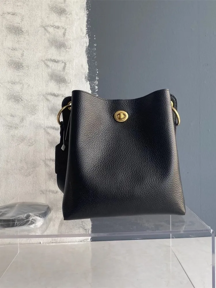 Imagem -05 - Bolsa de Couro Genuíno para Mulheres Bolsa Crossbody de Ombro Único Bolsas de Grande Capacidade Balde Elegantes Senhoras do Escritório Nova Moda