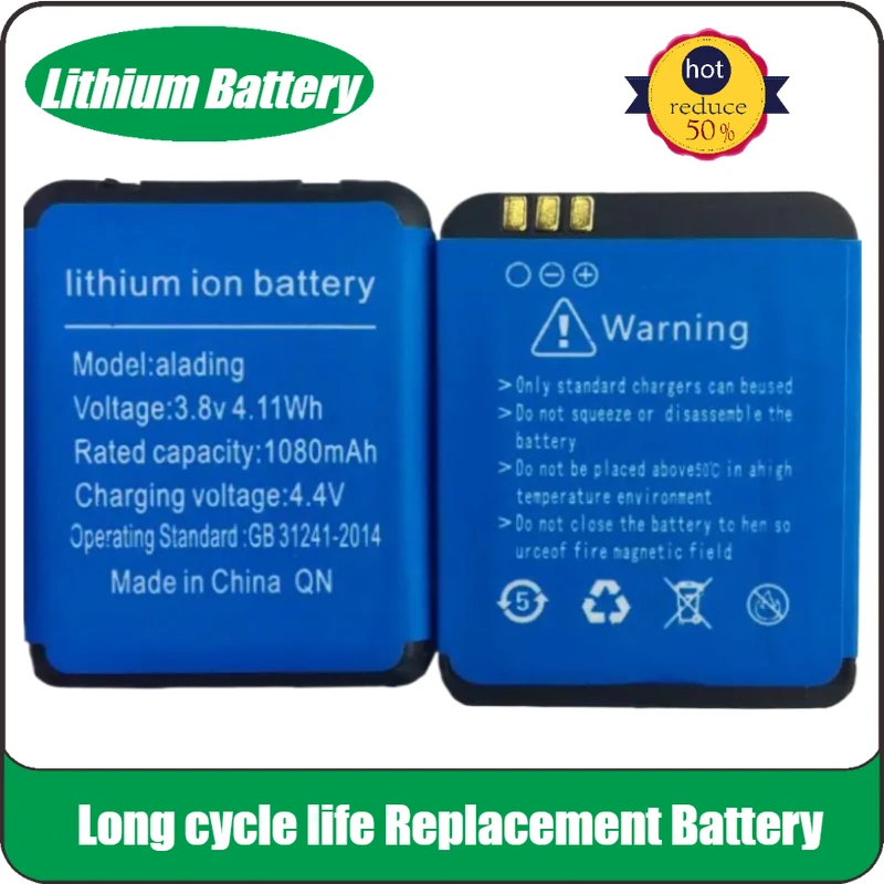 

High Quality 3.8V 1080mah Watch Phone Battery for SmartWatch Phone H1/W5 E7 V7K Android System Clock App Install Smart Watch