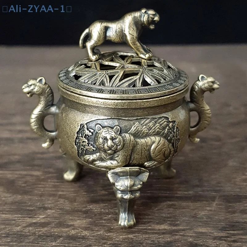 【ZYAA-1】Tiger-Räuchergefäß aus Metall, kleiner Räuchergefäß, Ornamente mit Griff, Yoga, Meditation, Heimdekoration, alter Stil