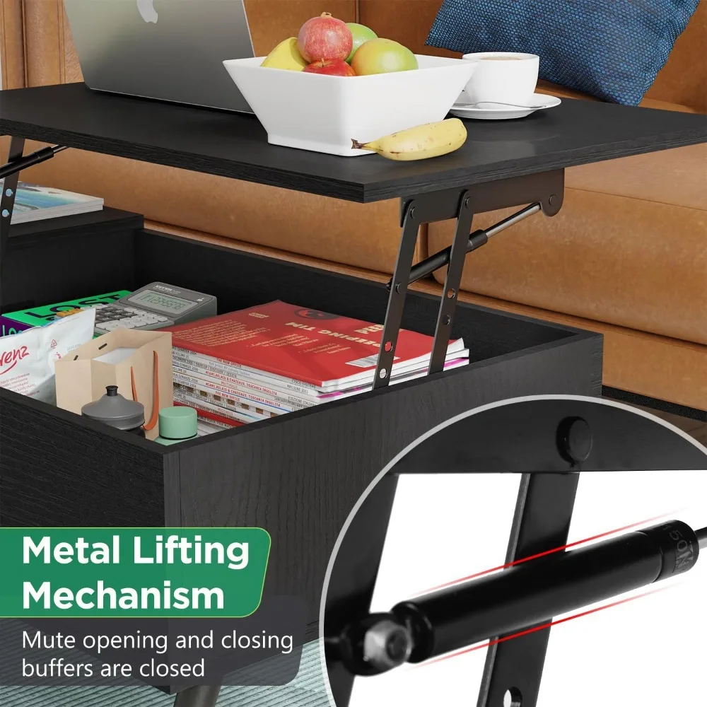 Lift-Top-Couchtisch mit verstellbarer Aufbewahrung und verstecktem Fach, kleiner Couchtisch aus Holz, Mitteltisch für das Wohnzimmer zu Hause