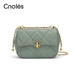 Cnoles-Bolso cruzado con cadena de diamantes para mujer, bolsa pequeña cuadrada de cuero, bandolera de hombro