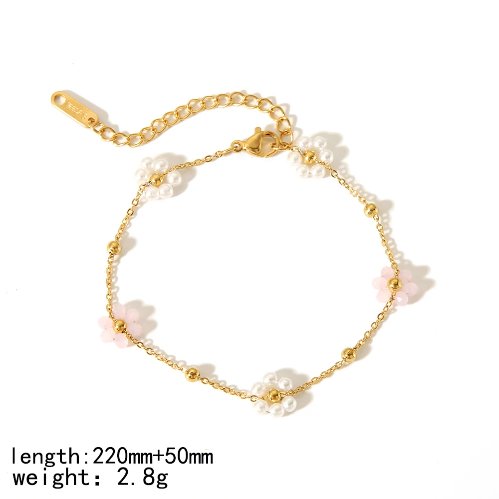 Modisches Edelstahl-Armband und Halskette Set mit Handgewebten Kristallen und Bunten Blumen, Wasserdichtes Charm-Schmuckset für Frauen – Detail 5