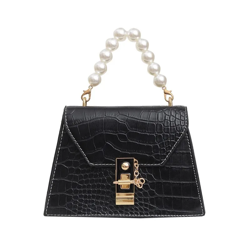 New Western Style Women's Crossbody Bag Popular Insert Lock Crossbody Bag Chain Tidy Pearl Handheld Small Square Crossbody Bag