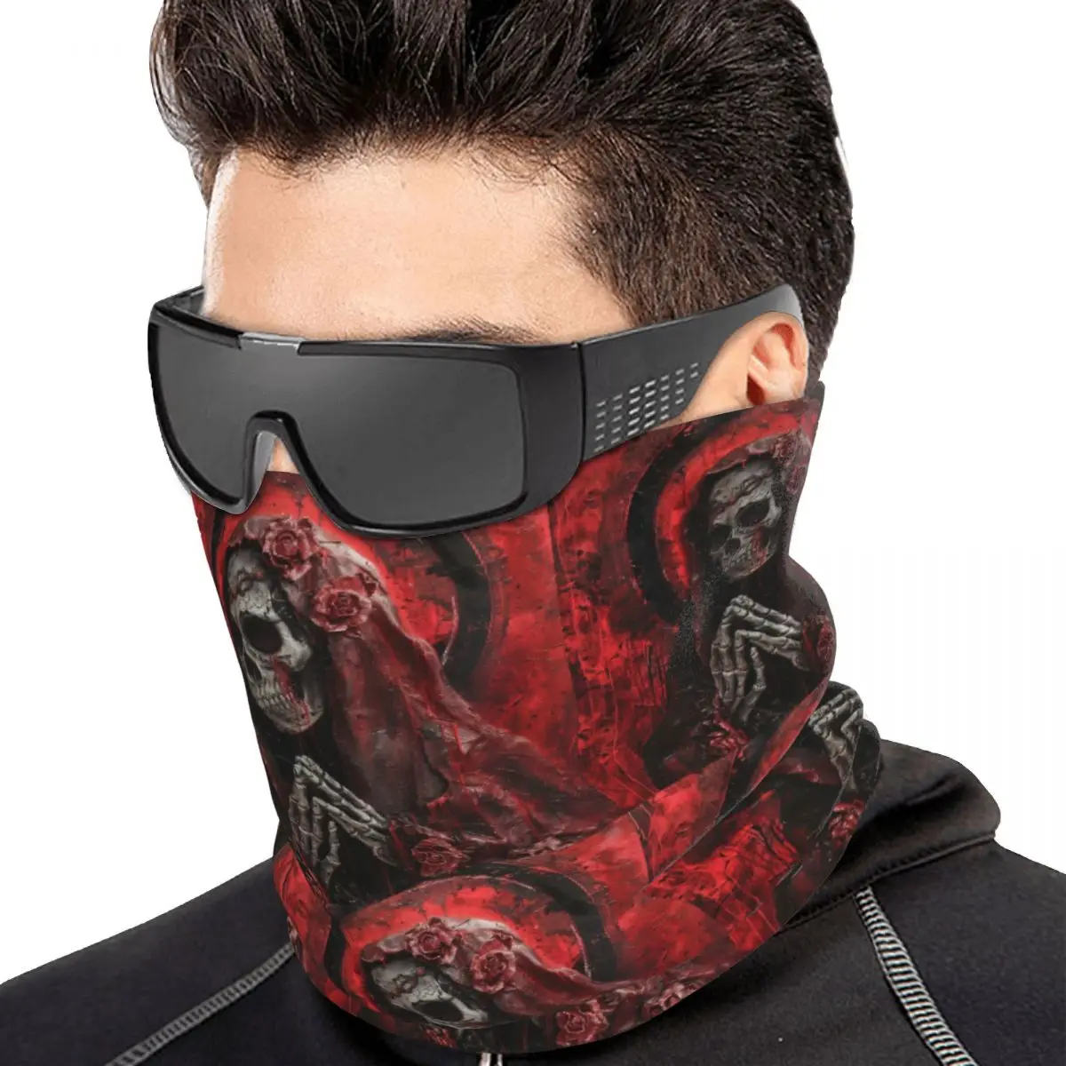 Santa Muerte Saint Death Goth Mexican Muertos Skull Multifunctional Elastic Neck Gaiter Dust Proof Face Cover Bandana Unisex