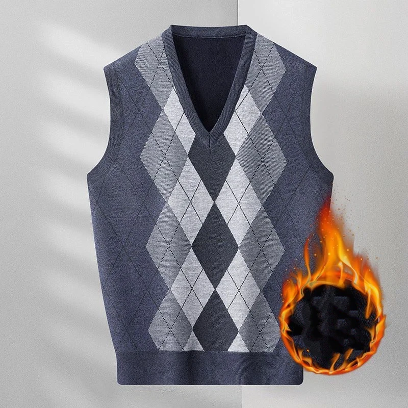 

Men's Winter Vest V-neck Warm Vest Plus Velvet Bottoming Winter Waistcoat Knitted Vest