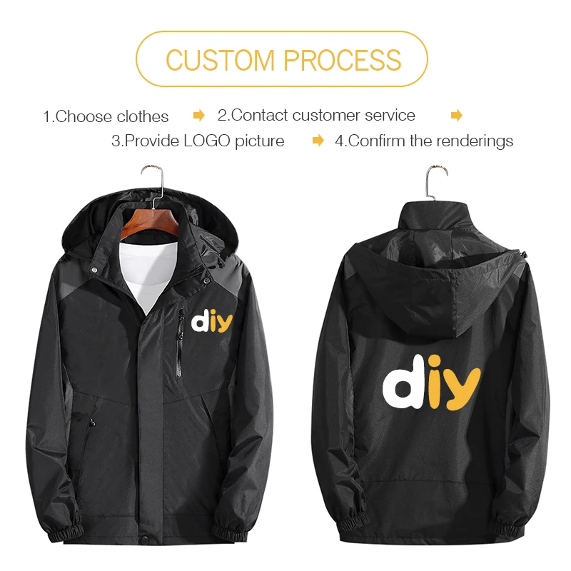 Custom logo jacket Windbreaker DIY Photo personality customization women Sport Hoodie wholesale Men Outdoor Waterproof coat