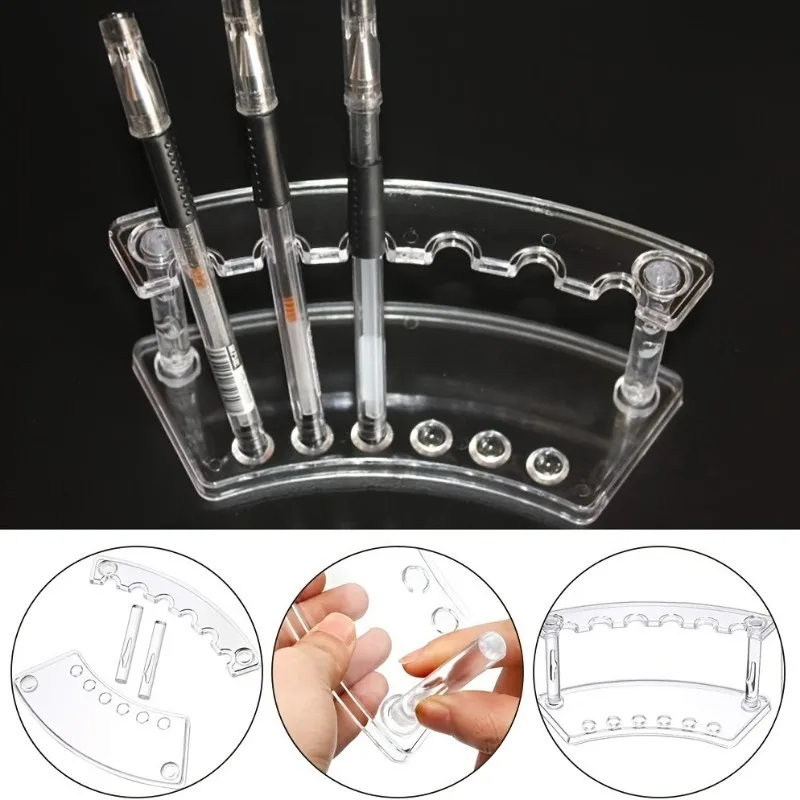 6-Slot Plastic Pen Holder- Multi-Functional Display Stand for Pens, Makeup Brushes & Eyebrow Pencils - Space-Saving Storage Rack