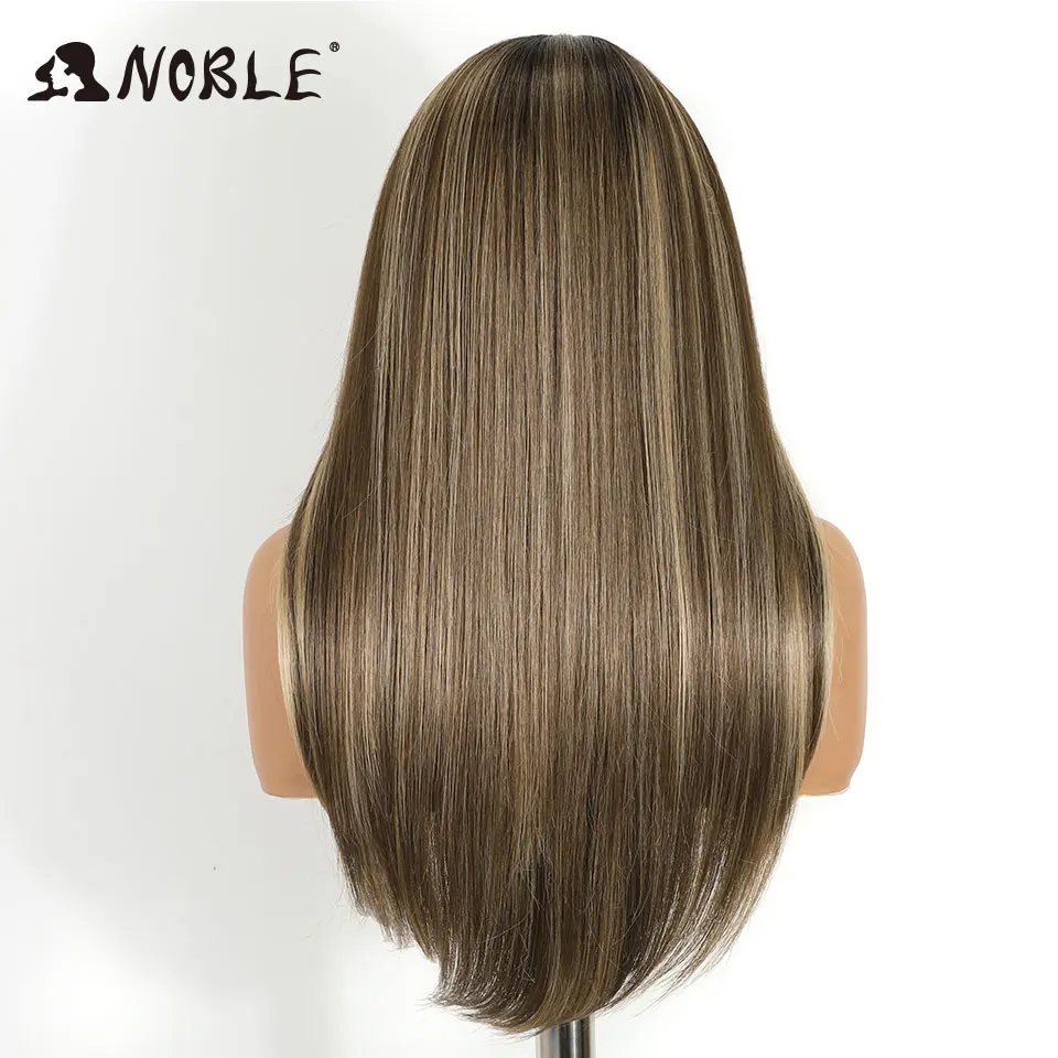 24 Zoll 13x6 Lace Front Perücke Synthetische Perücke Ombre Braun zu Aschblond Glatt Bestseller Schneller Versand Hitzebeständige Klebefreie Perücke – Detail 9