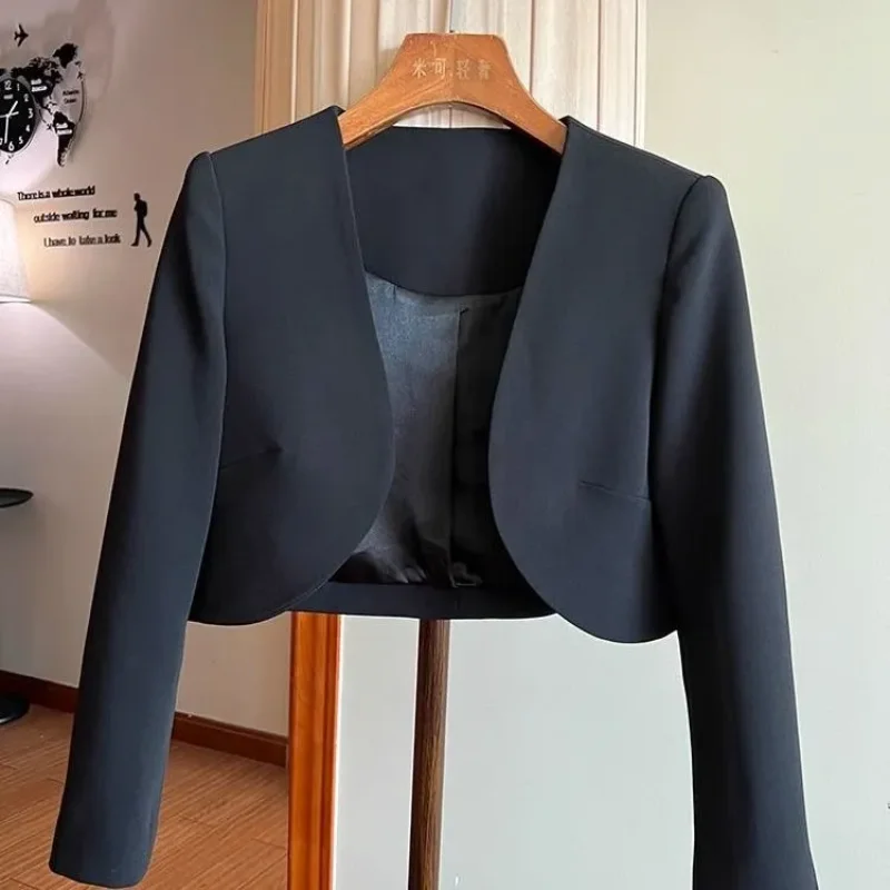

Women's Elegant Cropped Blazer Open Front Long Sleeve Short Suit Jacket Casual Office Outerwear