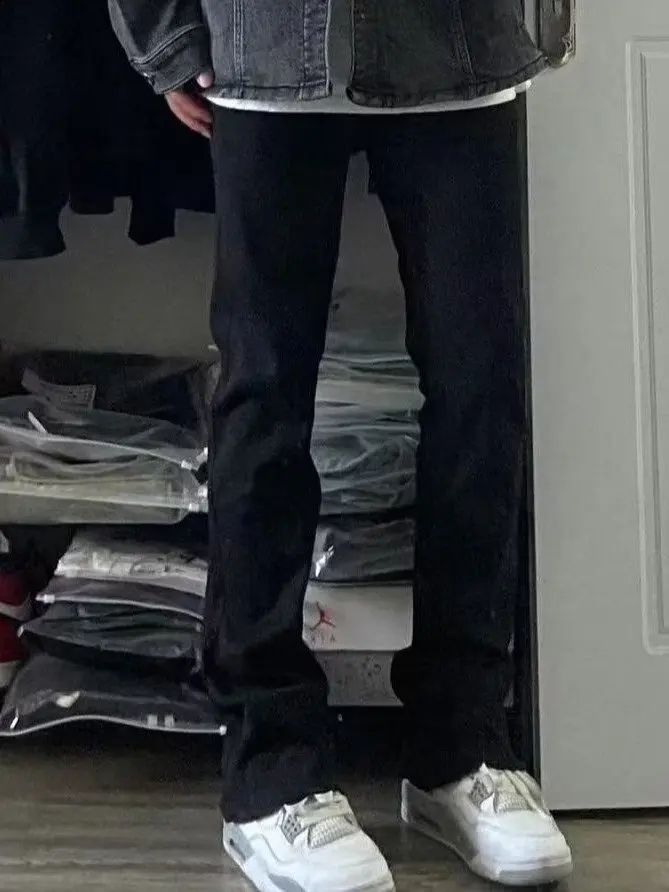 

Black Bell Bottom Jeans Men's American High Street Style Summer Clean Fit Slimming Wide Leg Pants Youth Casual Fashion