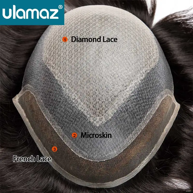 Male Hair Prosthesis Lace & Skin Toupee Men Wig Diamond Lace Hairpiece Natural Wig For Men Invisiable Knots Man Wig Human Hair