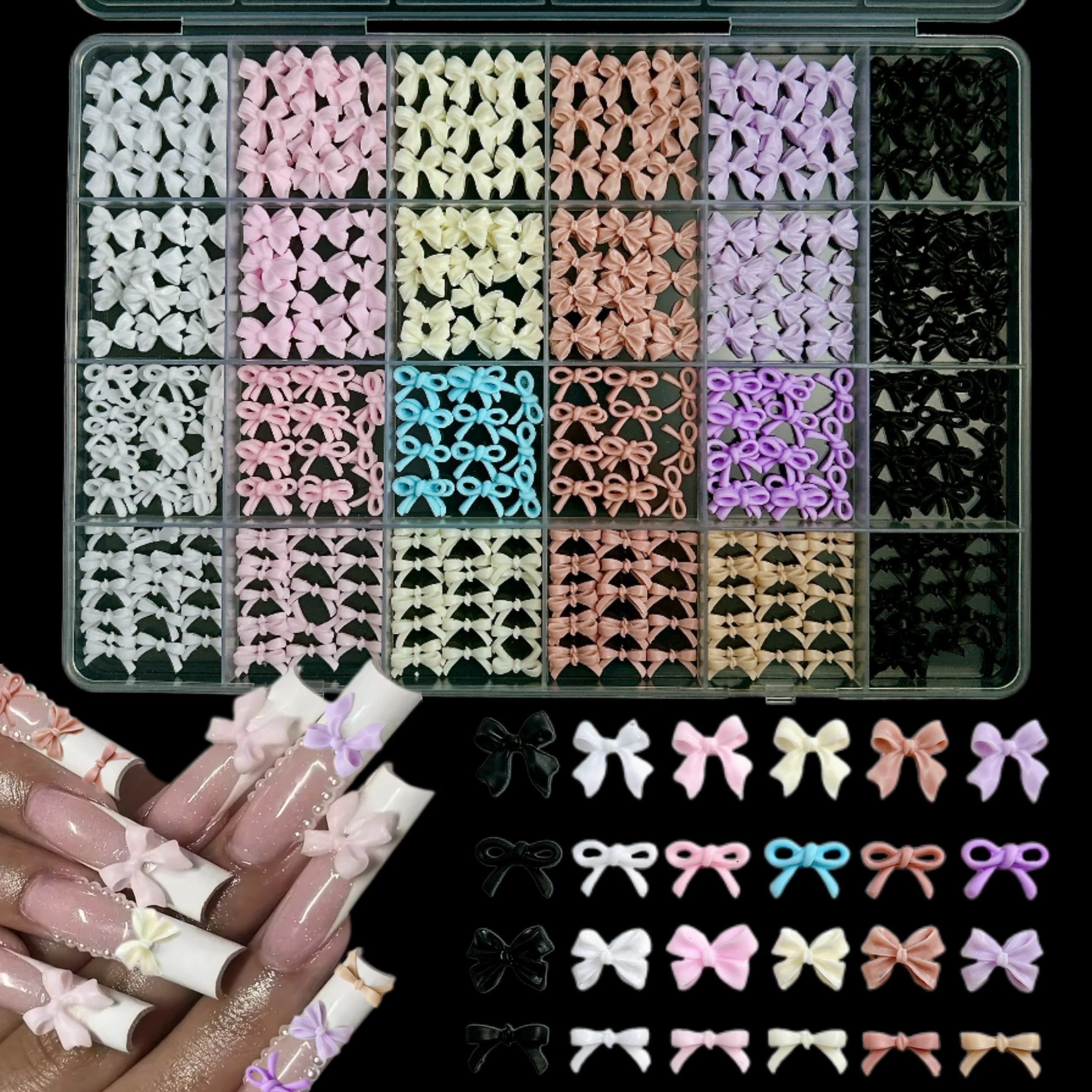 

1 коробка, милые однотонные банты, завязки, смоляные подвески для ногтей, минималистичные сердечки с плоской задней частью, жемчужные смешанные украшения для дизайна ногтей для DIY, детали ногтей