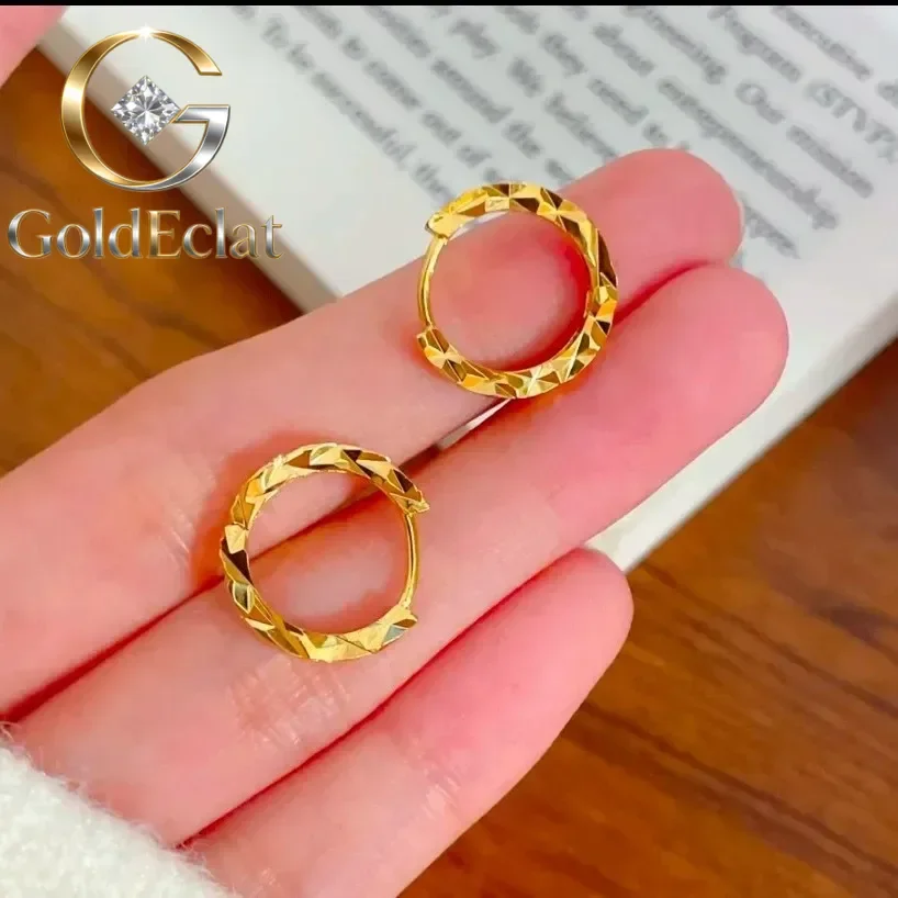 

GoldEclat Luxury 24K 9999 Pure Gold real gold Women's sparkling earrings niche light luxury earrings
