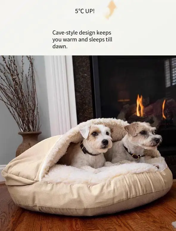 Large Size Deluxe Cave Bed Round Shape Pet Bed Soft Plush Cat Cave Bed with Hood 2-way Use Pet Mattress Dog Cushion