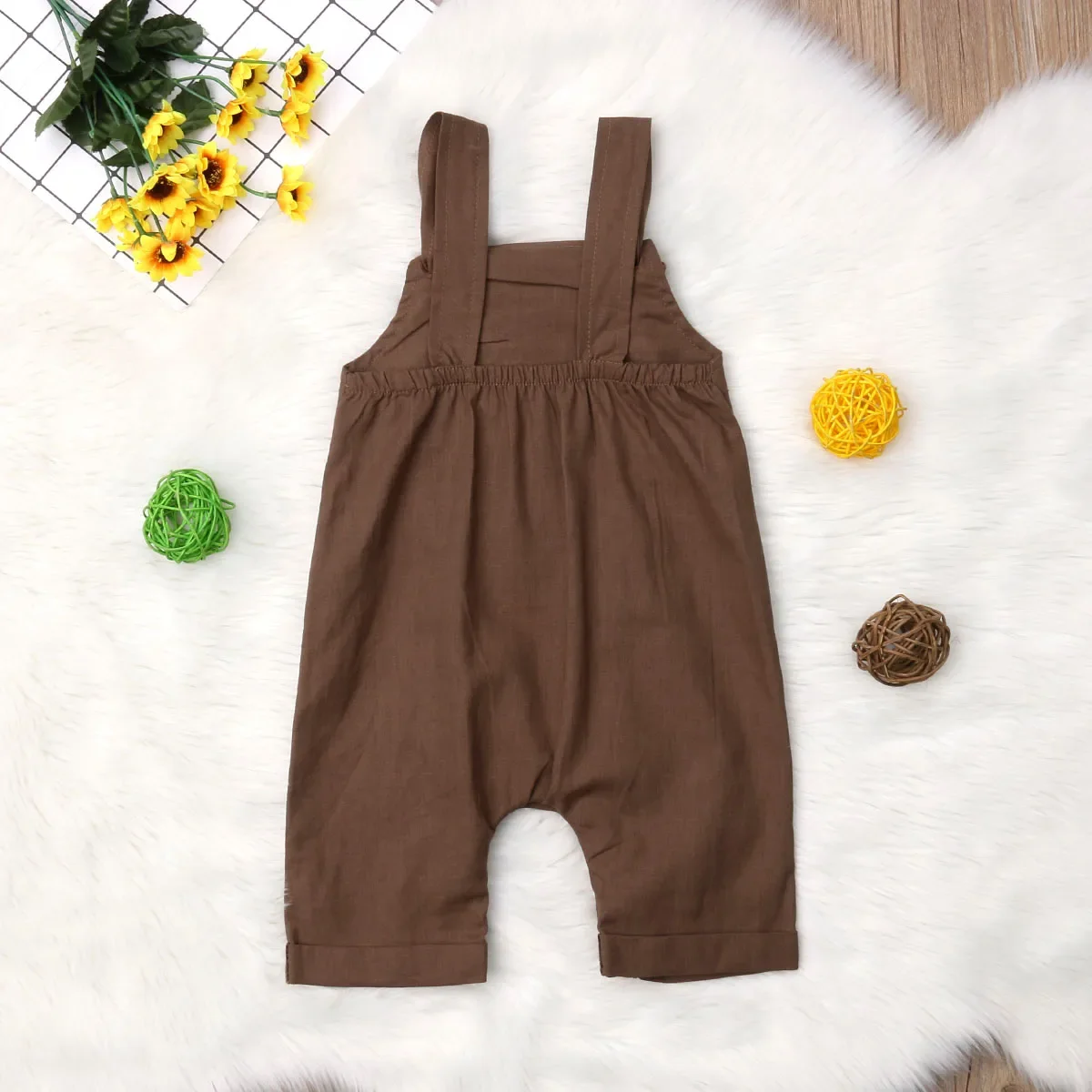 0-18 Months Baby Summer Romper  Solid Color Adjustable Suspender Straps Romper  Bottom Snap Buttons  Jumpsuit Overalls