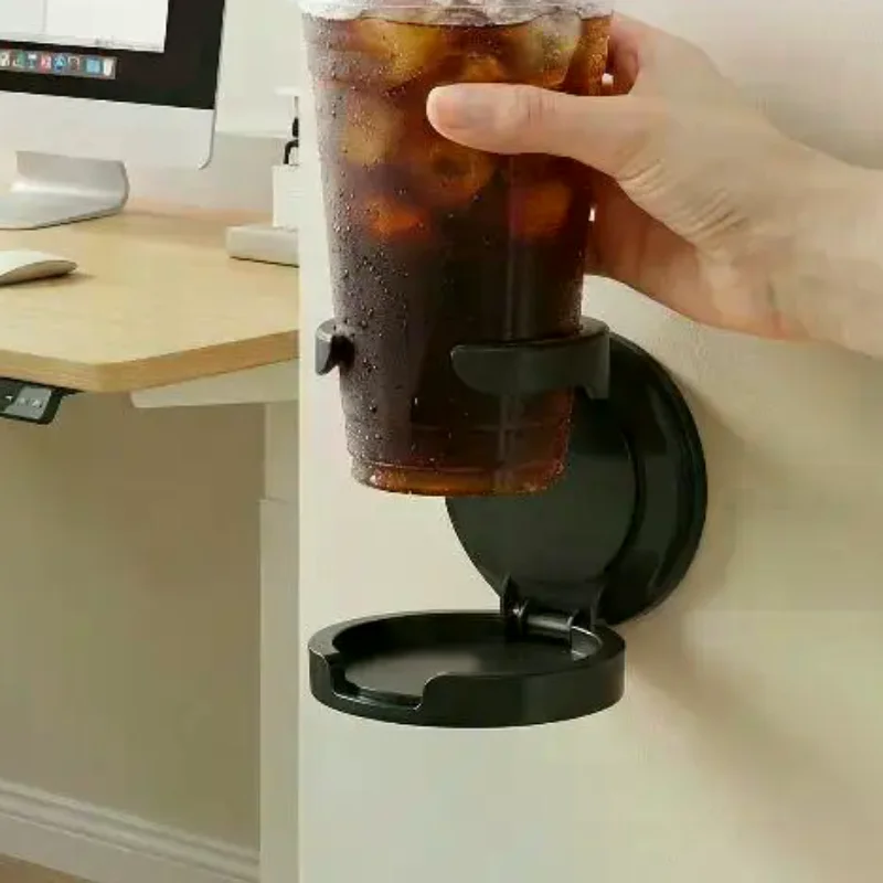 Self Adhesive Wall Cup Holder Foldable Round Design for Kitchen Bathroom Office Space Saving Drink Organizer