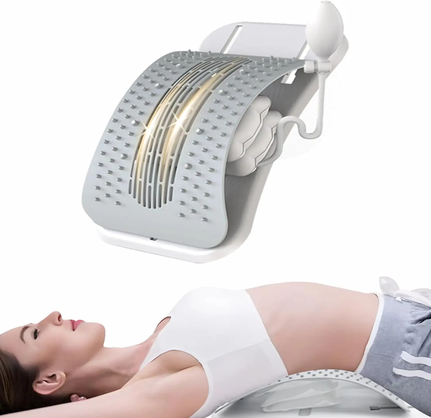 Back Stretcher for Lower Back Pain Relief Ergonomic Lumbar Support Board with Adjustable Manual Airbag Spinal Decompression