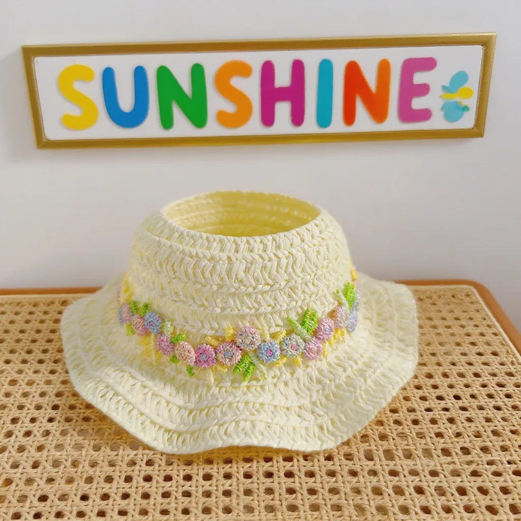 

Mini Straw Hat for Pet Stylish Daisy Decorative Sun Hat Summer Outdoor UV Protection Pet Headwear La bubu Doll Accessory Cap