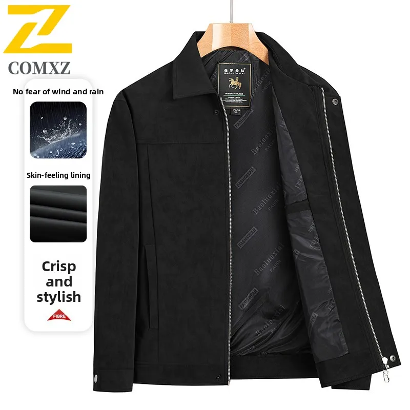 

High-end Deerskin Fleece Jacket Men's Autumn Fashion Retro Solid Color Windproof Cargo Jacket Korean Luxurious Motorcycle Jacket
