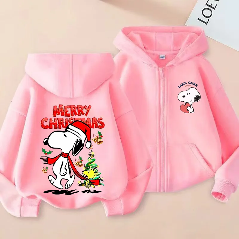 2024 New Snoopy Coat Kawaii Peanuts Comic Zipper Cardigan Spring Autumn Thin Fashion Casual Hooded Sweatshirt Kids Clothes Gift