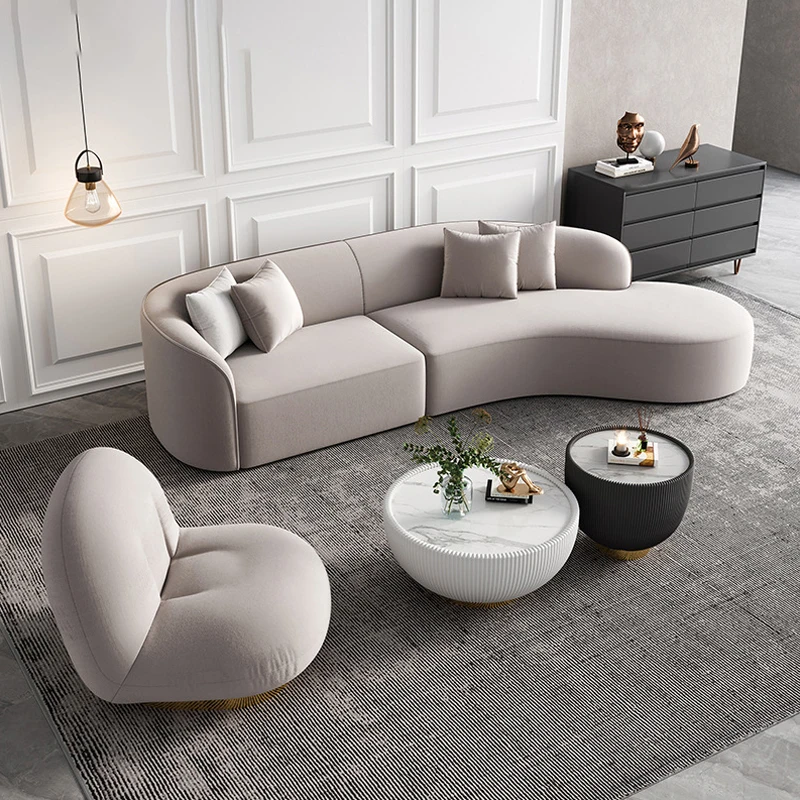 Italian Modern High Quality Premium Luxury Sofa Set Furniture Living Room  Lounge Fabric Tufted Curved Sofas